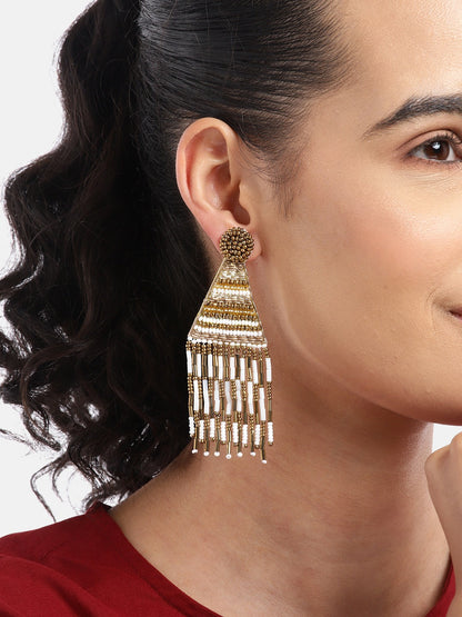 Gold-Plated Geometric Artificial Beads Drop Earrings