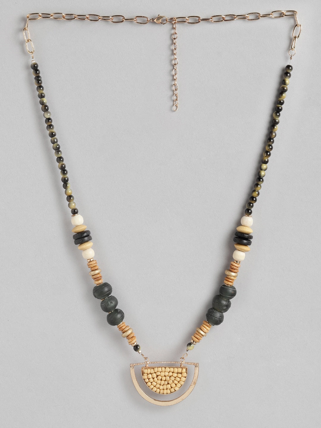 RICHEERA Beige & Black Rose Gold-Plated Beaded Necklace
