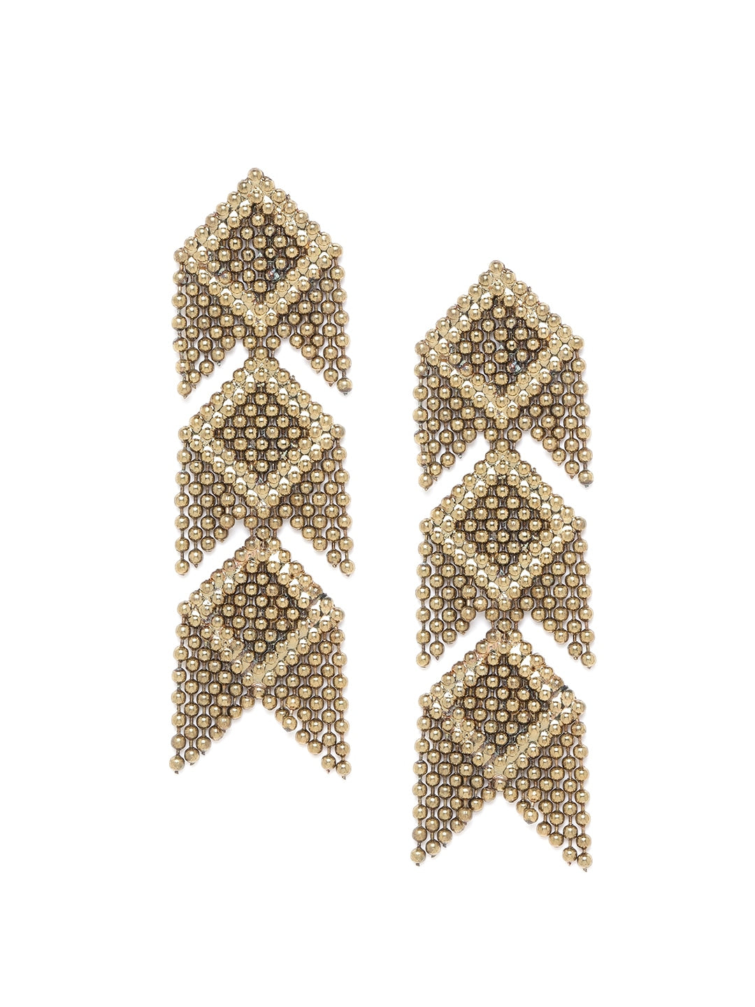 Antique Gold-Plated Beaded Geometric Drop Earrings