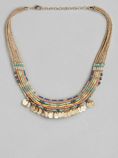 Gold-Toned & Blue Gold-Plated Bohemian Necklace