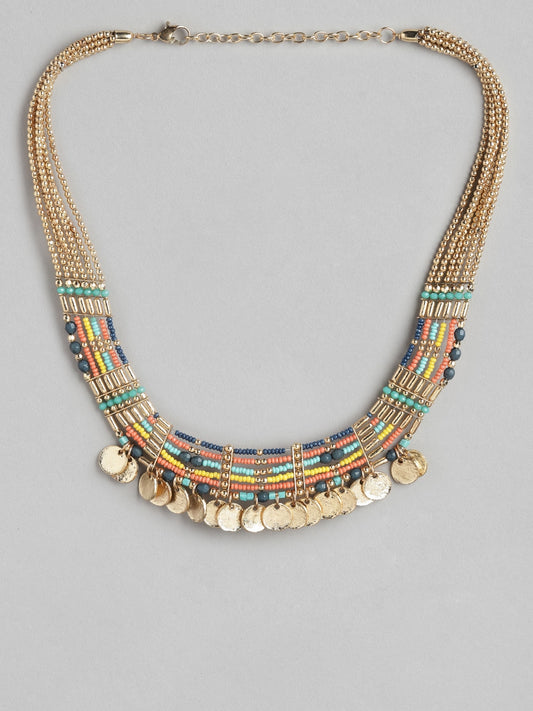 Gold-Toned & Blue Gold-Plated Bohemian Necklace
