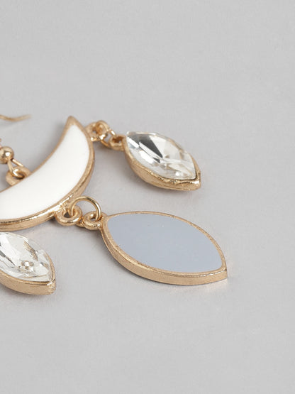 White & Grey Crescent Shaped Stone Studded Drop Earrings