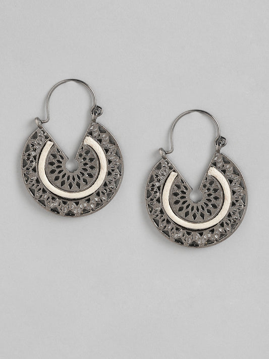 Silver-Toned Circular Drop Earrings