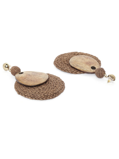 Brown Gold-Plated Woven Design Circular Drop Earrings