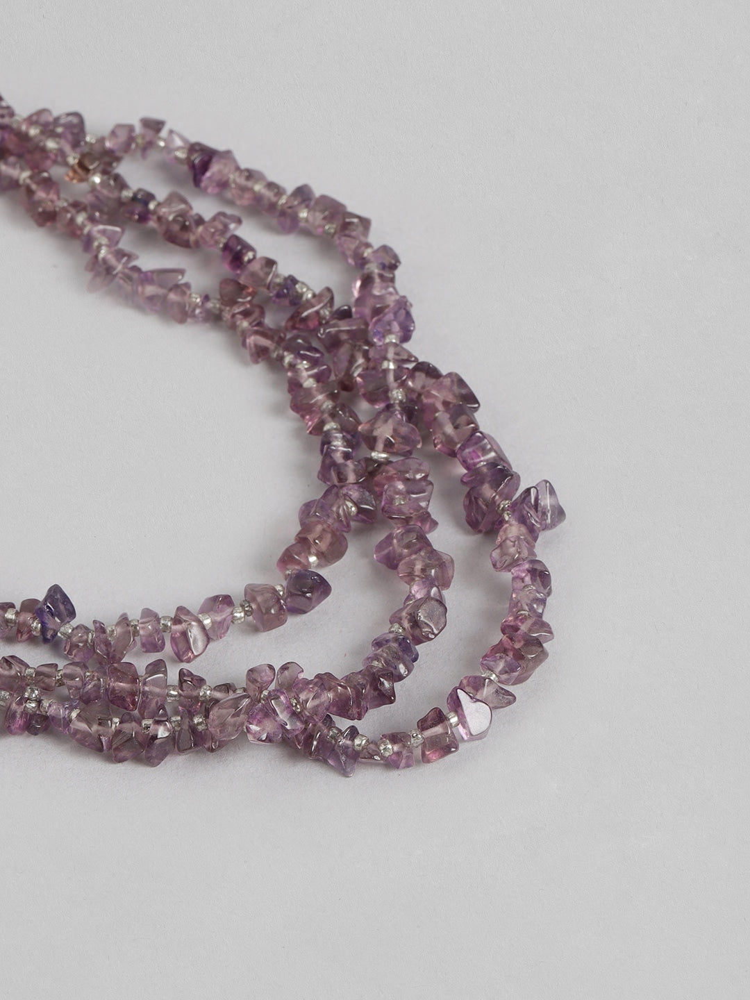 RICHEERA Purple & Silver-Toned Beaded Layered Necklace