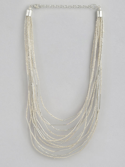 Silver-Plated Beaded Multi-Layered Statement Necklace