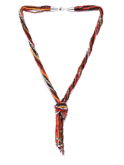 Multicoloured Silver-Plated Beaded Layered Necklace