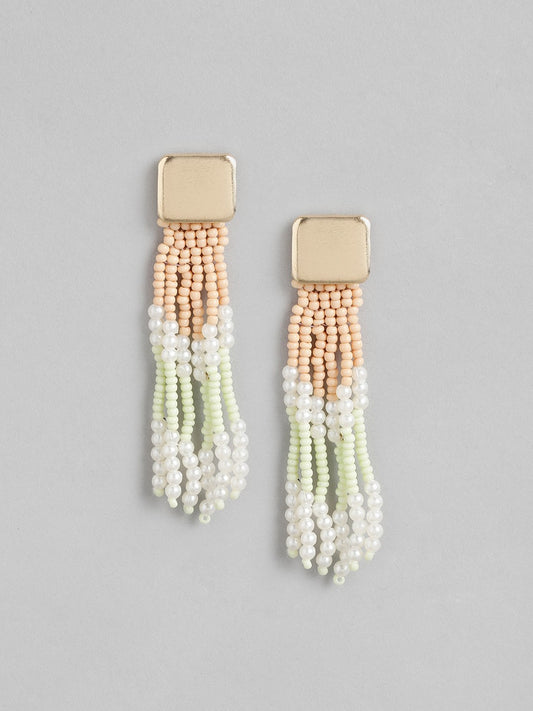 Gold-Toned & Peach-Coloured Contemporary Drop Earrings