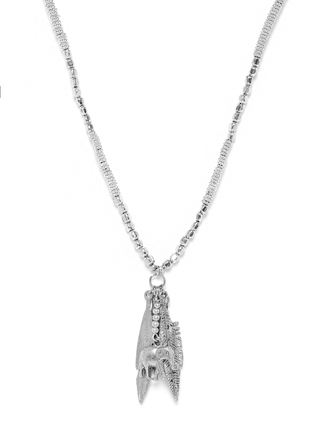 Women Oxidised Silver-Plated Beaded Leaf Shaped Necklace