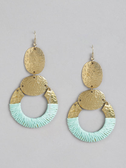 Blue & Gold-Toned Circular Drop Earrings