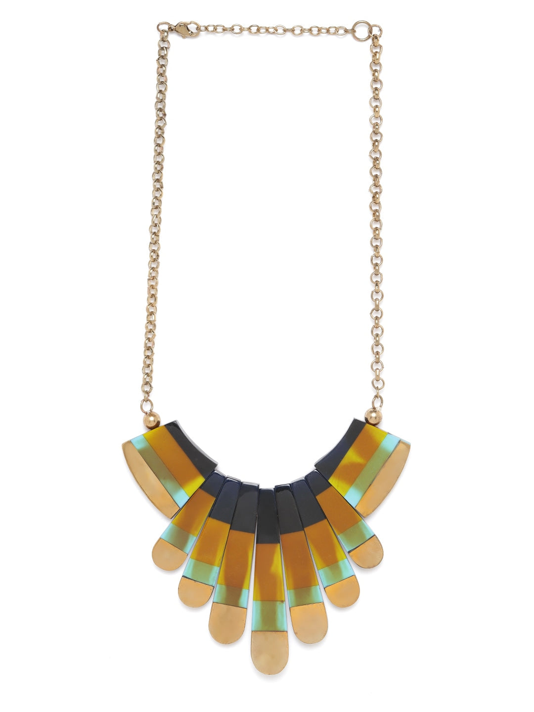 Women Mustard Brown & Black Antique Gold-Plated Resin Print Necklace