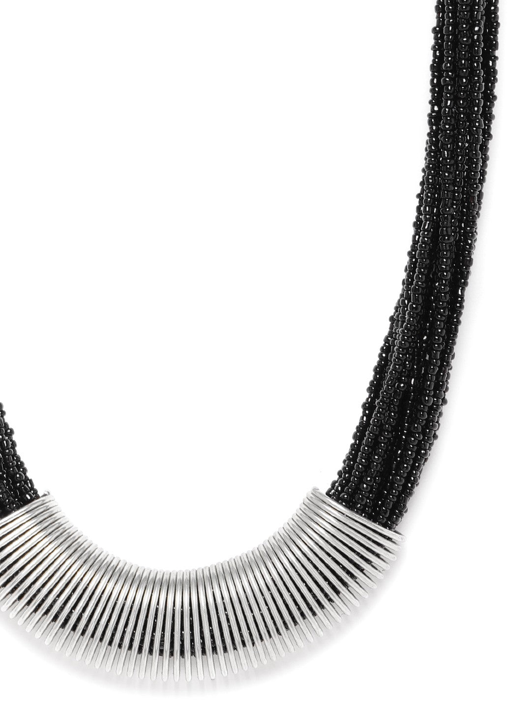 Women Black Silver-Plated Beaded Layered Necklace