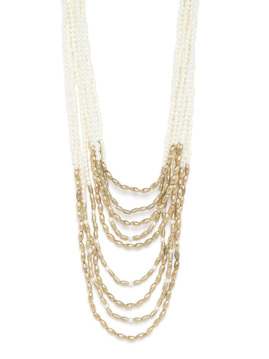 Off-White Gold-Plated Beaded Layered Necklace