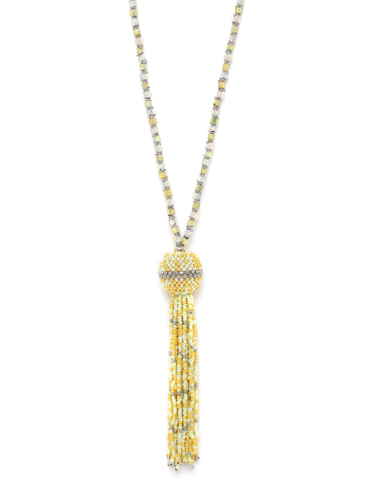 Yellow Silver-Plated Beaded Tasselled Necklace