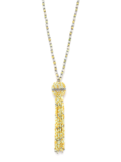 Yellow Silver-Plated Beaded Tasselled Necklace
