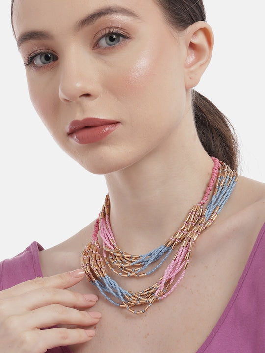 RICHEERA Pink & Blue Layered Necklace