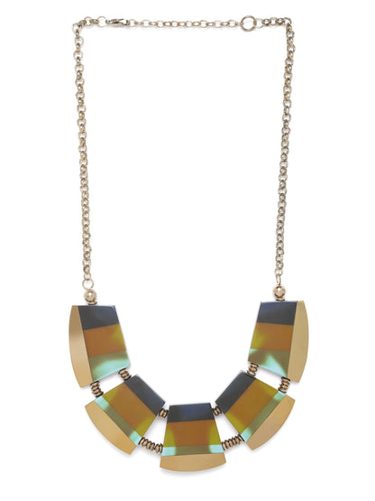 Mustard Brown & Black Antique Gold-Plated Resin Print Necklace