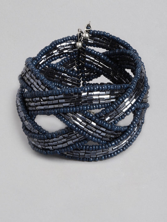 Women Navy Blue & Black Cuff Bracelet