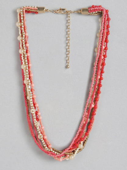 Red & Gold-Toned Beaded Statement Necklace