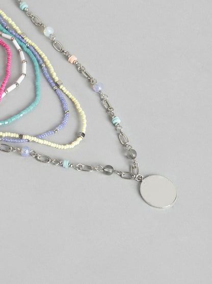 Pink & Silver-Toned Layered Necklace