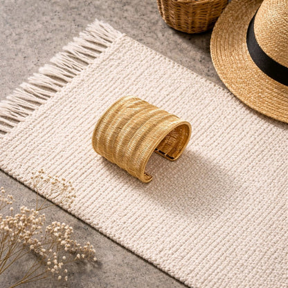 RICHEERA Gold-Plated Handcrafted Fusion Cuff - Detail Angle