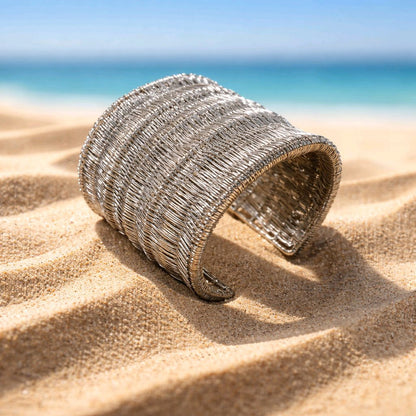 RICHEERA Silver-Plated Handcrafted Fusion Cuff - Detail Angle