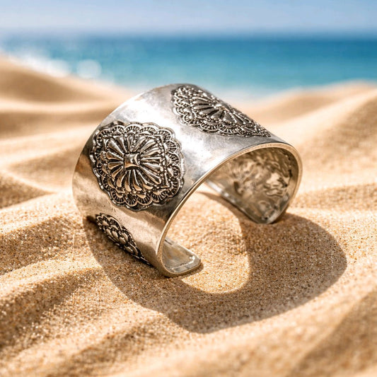 RICHEERA Silver-Plated Handcrafted Ethnic Cuff