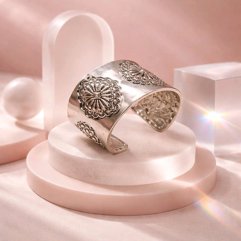 RICHEERA Silver-Plated Handcrafted Ethnic Cuff - Detail Angle