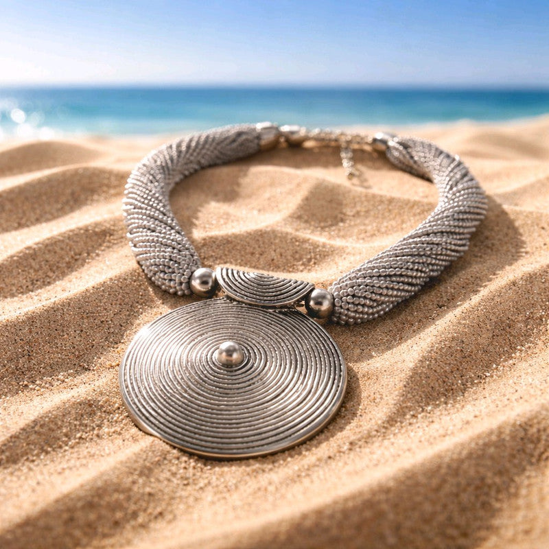 RICHEERA Silver-Plated Handcrafted Fusion Necklace - Detail Angle