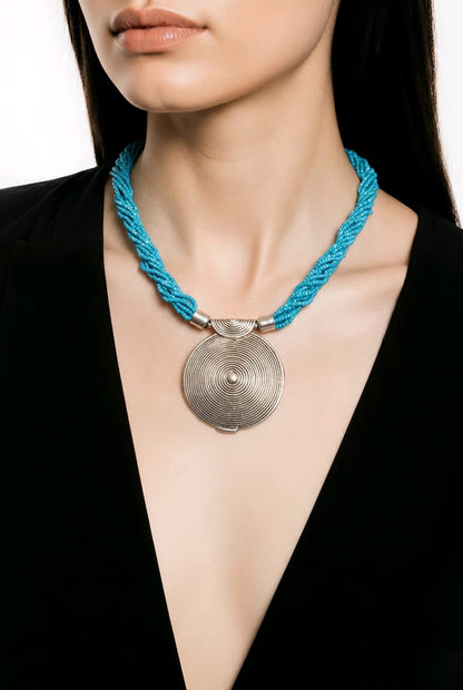 RICHEERA Silver-Plated Handcrafted Fusion Necklace - Detail Angle