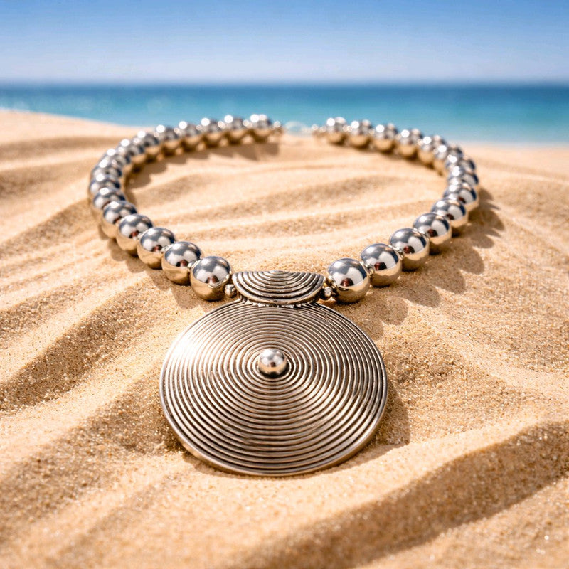 RICHEERA Silver-Plated Handcrafted Ethnic Necklace - Detail Angle