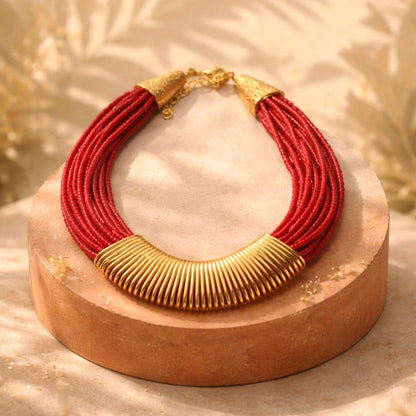 RICHEERA Gold-Plated Handcrafted Ethnic Necklace - Detail Angle