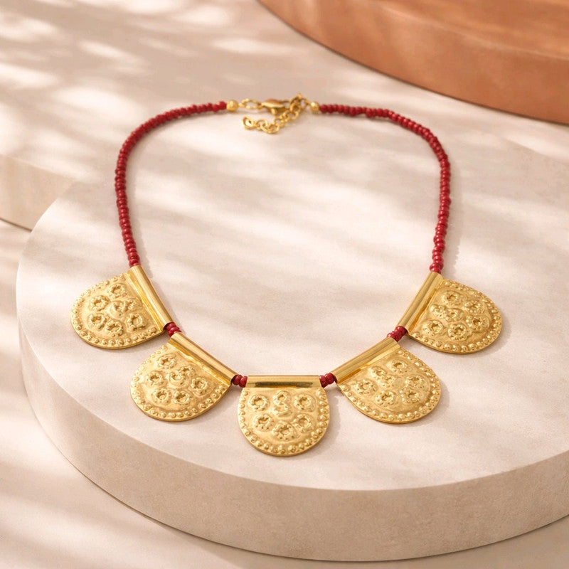RICHEERA Gold-Plated Handcrafted Ethnic Necklace - Detail Angle