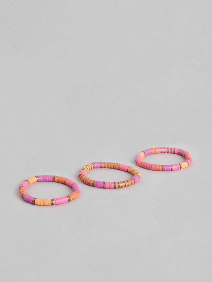 RICHEERA Women Pack Of 3 Pink & Orange Elasticated Bracelet