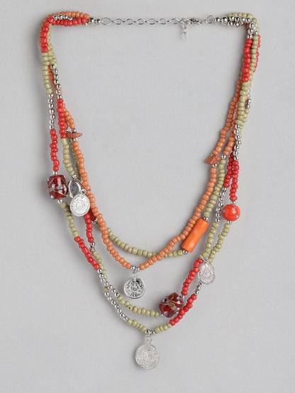 Silver-Plated Layered Artificial Beads Necklace