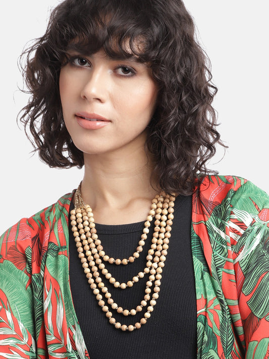 Gold-Plated Layered Artificial Beads Necklace