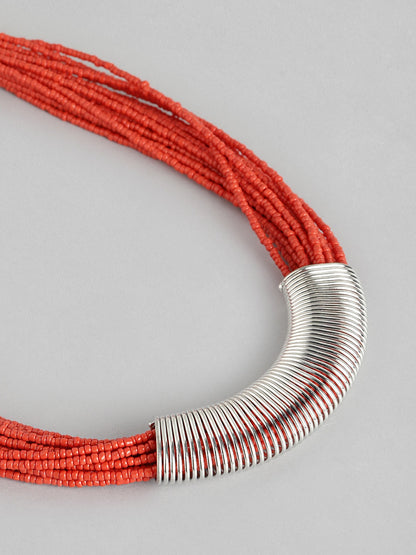 Silver-Plated Artificial Beads Layered Necklace