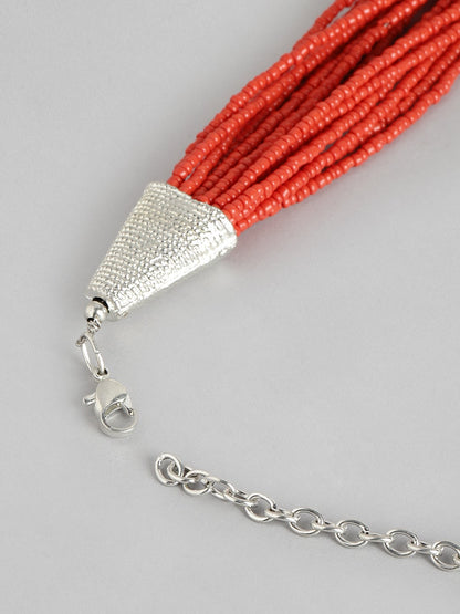 Silver-Plated Artificial Beads Layered Necklace