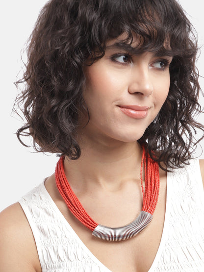 Silver-Plated Artificial Beads Layered Necklace