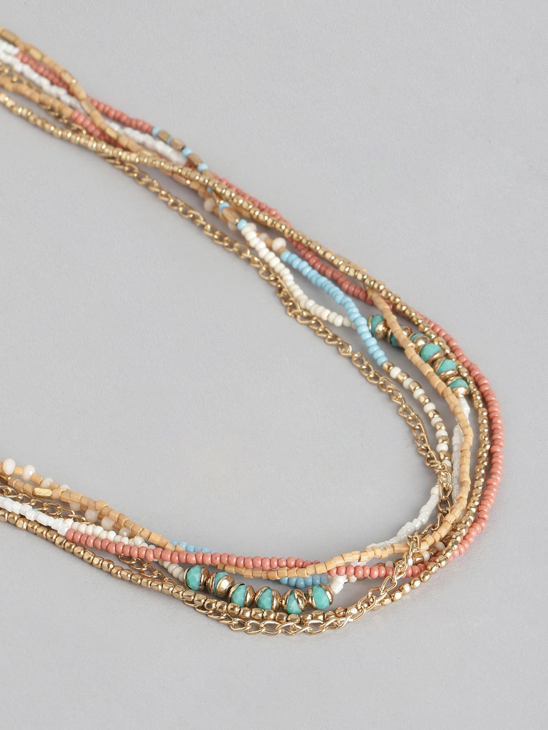 Gold-Plated Artificial Beads Layered Necklace