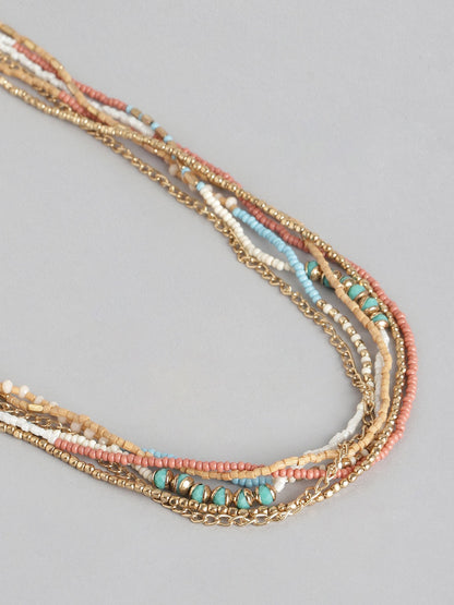 Gold-Plated Artificial Beads Layered Necklace