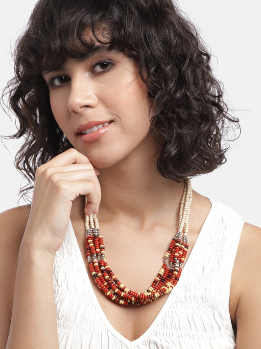Silver-Plated Layered Artificial Beads Necklace