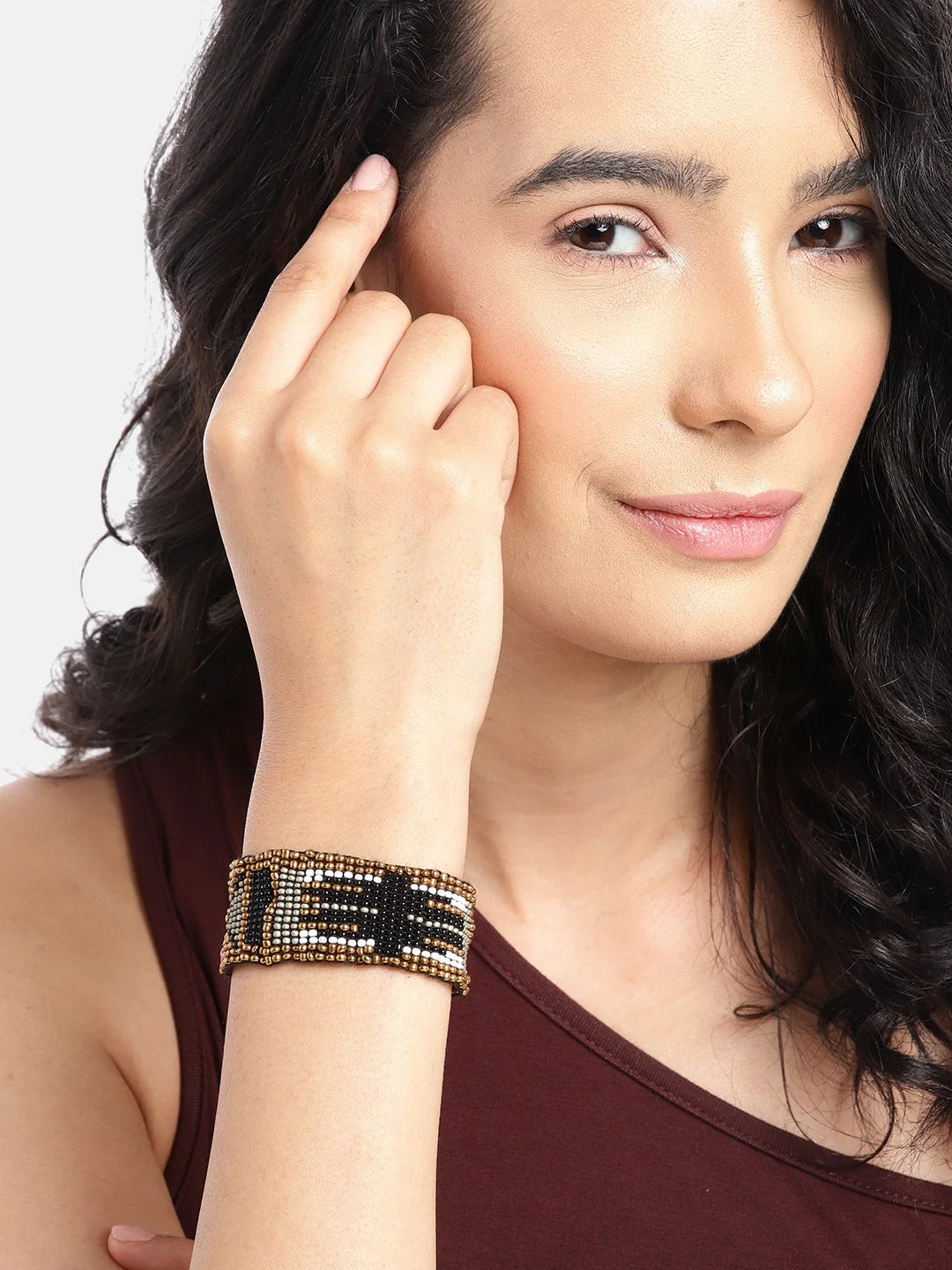 Women Gold-Toned & Black Multistrand Bracelet - Richeera