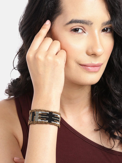 Women Gold-Toned & Black Multistrand Bracelet - Richeera