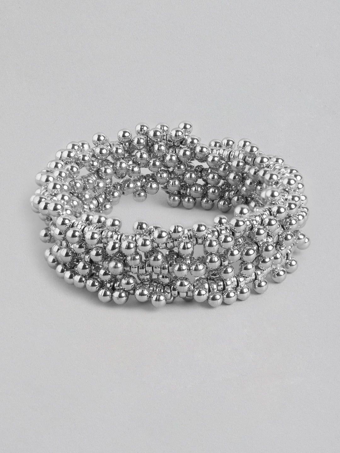 Women Silver-Plated Artificial Beads Wraparound Bracelet