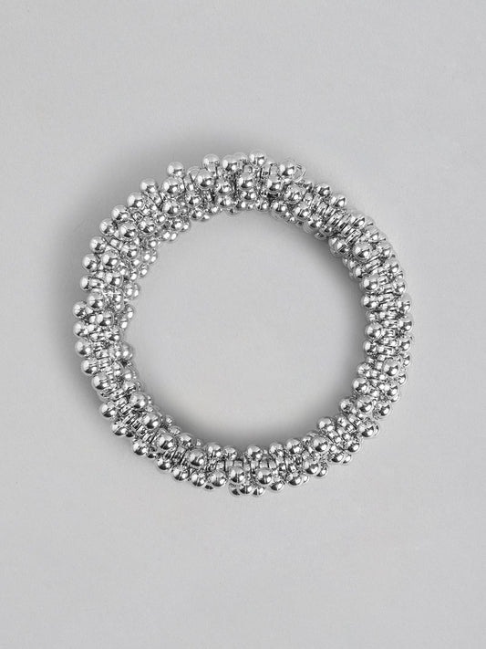 Women Silver-Plated Artificial Beads Wraparound Bracelet