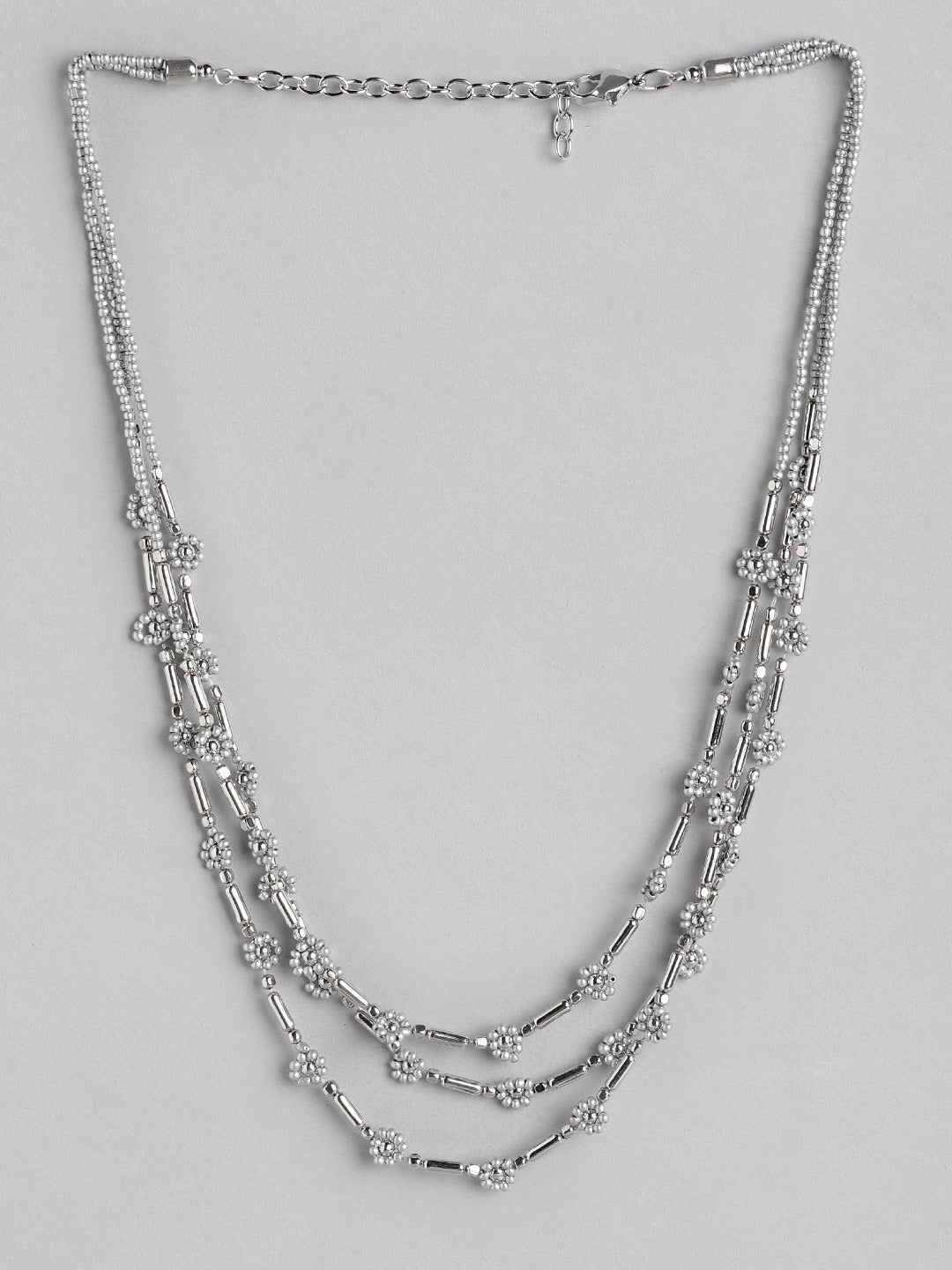 Silver-Plated Layered Artificial Beads Necklace