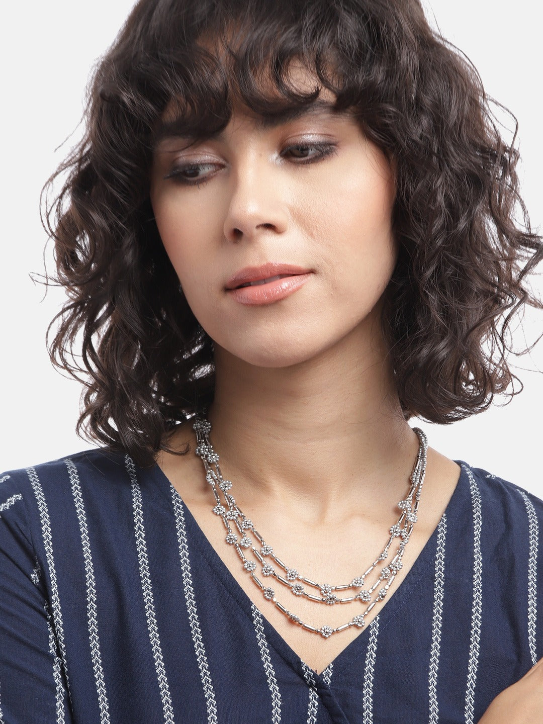 Silver-Plated Layered Artificial Beads Necklace