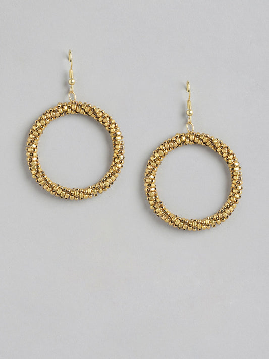 Gold-Plated Circular Artificial Beads Drop Earrings