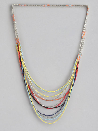 Silver-Plated Artificial Beads Layered Necklace